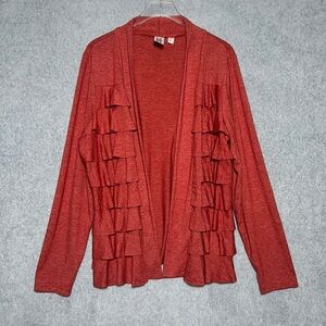 Fall Marc Bouwer Shimmer exaggerated Waterfall ruffle Rust open Cardigan L